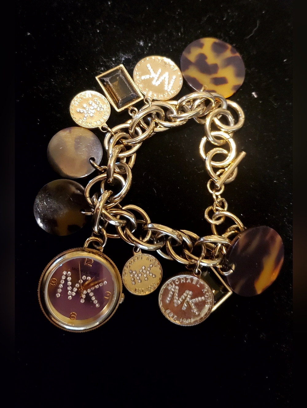 Michael Kors Gold Chain Bracelet with Tortoiseshell Discs & Charms And Watch - Picture 3 of 3